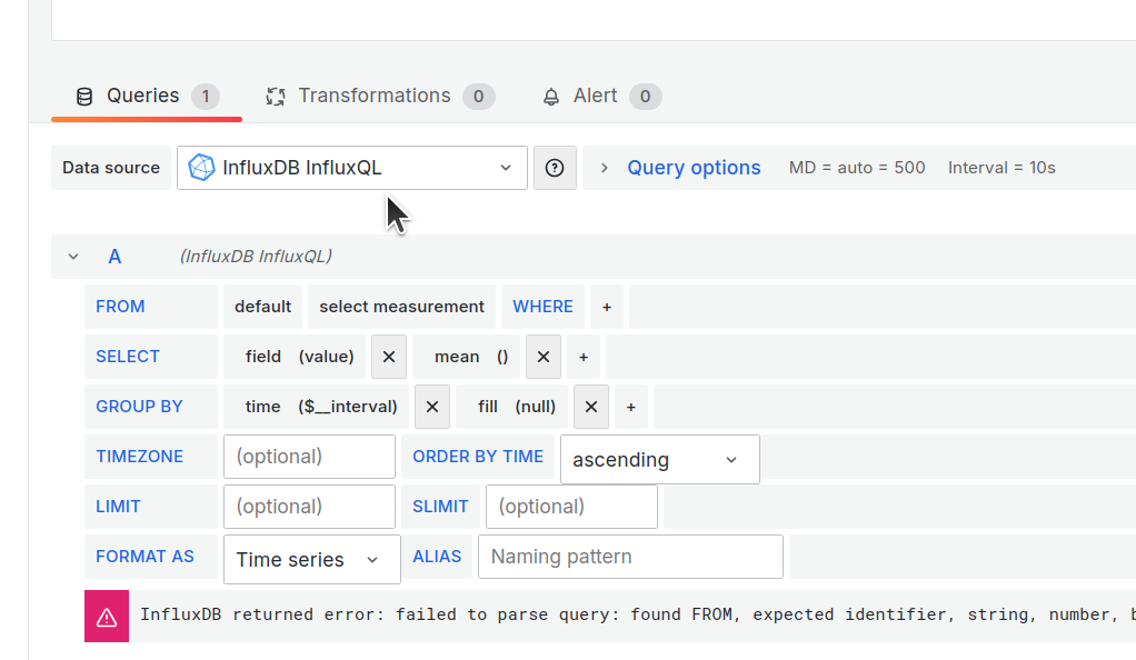 dashboard InfluxQL data source